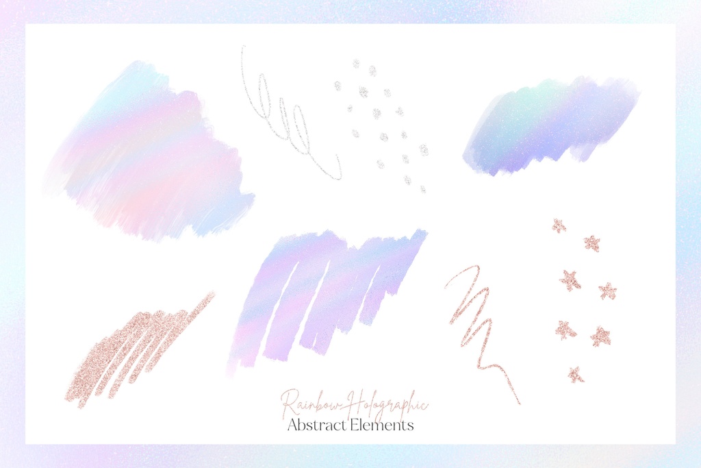 カラフルなホログラム風手描きブラシストロークイラスト素材