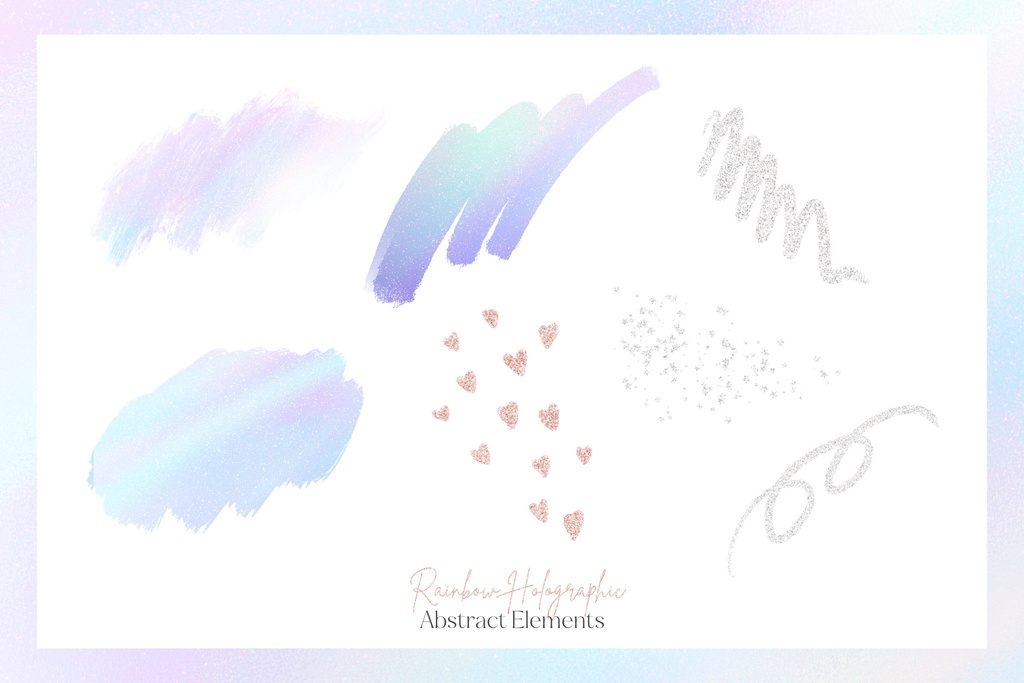 カラフルなホログラム風手描きブラシストロークイラスト素材