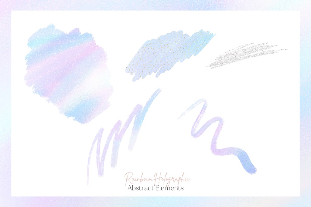 カラフルなホログラム風手描きブラシストロークイラスト素材