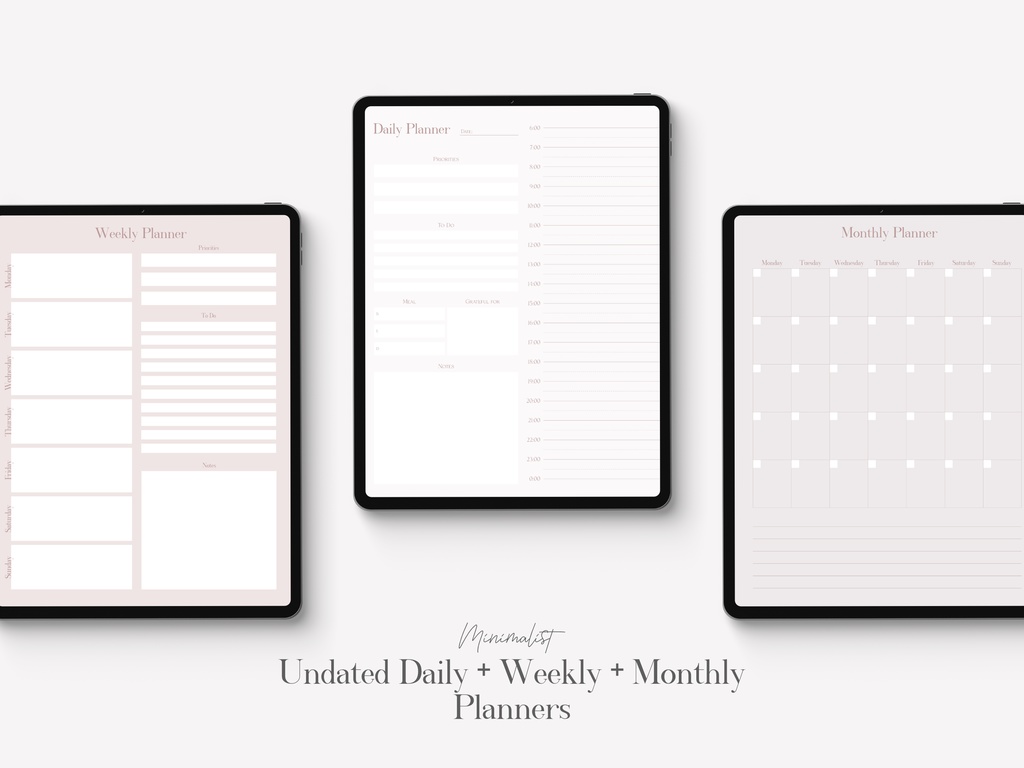 ミニマリストデジタルプランナー日付なし|デイリー・ウィークリー・マンスリースケジュールGoodNotesテンプレート