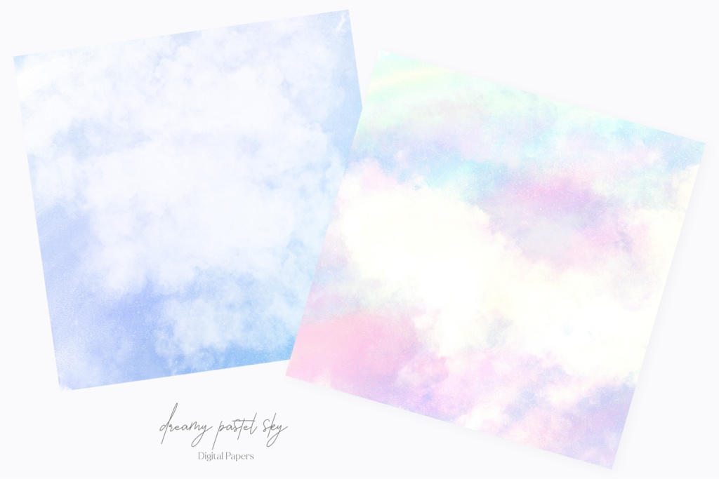 夢かわいいパステル虹色雲空の背景画像素材|幻想的ファンタジー背景素材