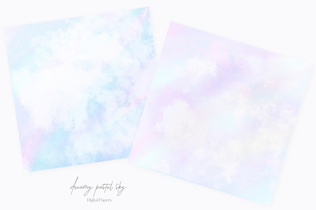 夢かわいいパステル虹色雲空の背景画像素材|幻想的ファンタジー背景素材