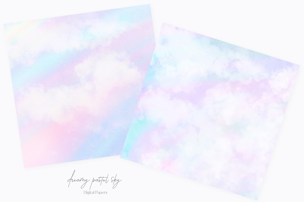 夢かわいいパステル虹色雲空の背景画像素材|幻想的ファンタジー背景素材