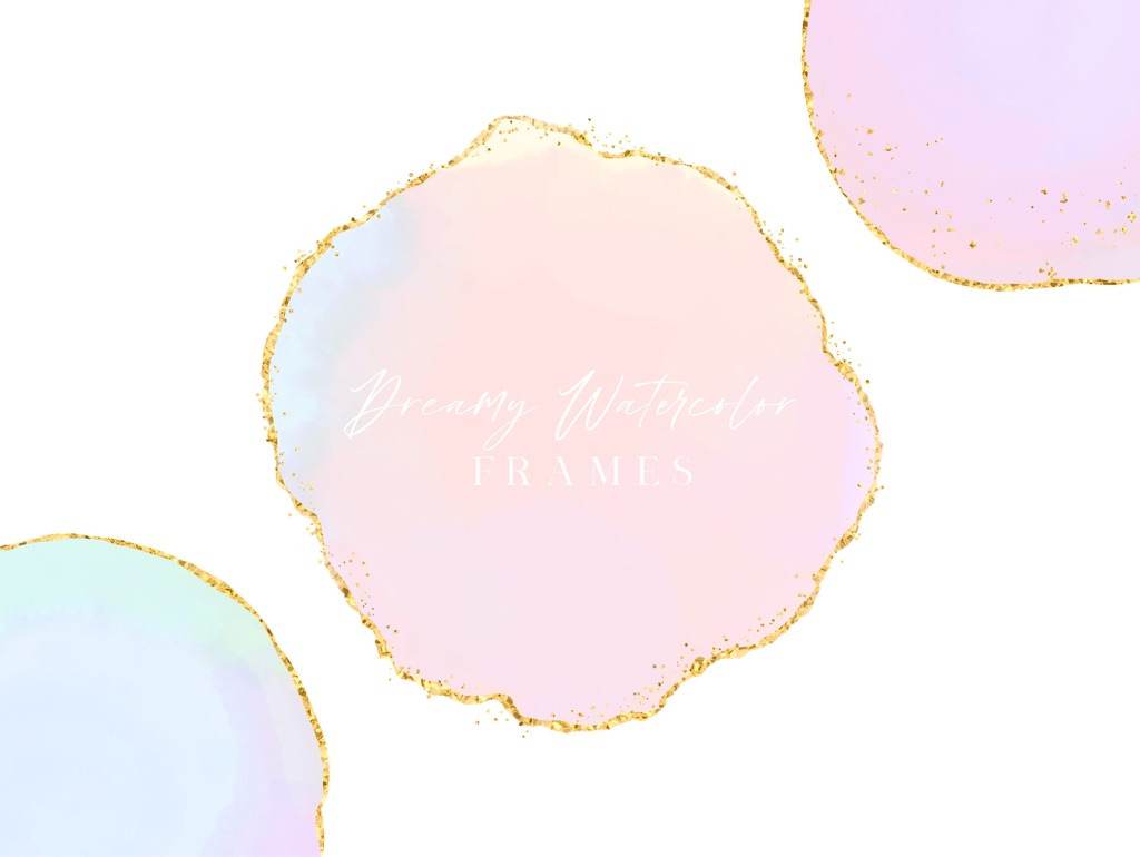 パステル水彩フレーム|パステルグラデーション背景|虹色水彩+グリッターフレーム素材