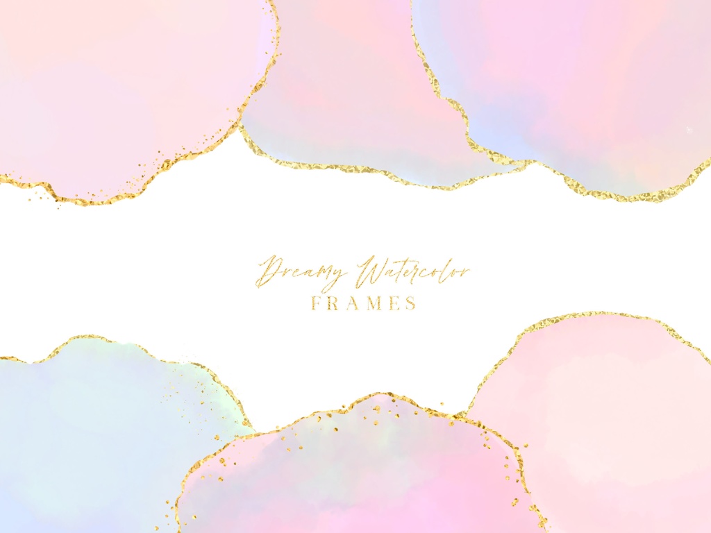 パステル水彩フレーム|パステルグラデーション背景|虹色水彩+グリッターフレーム素材