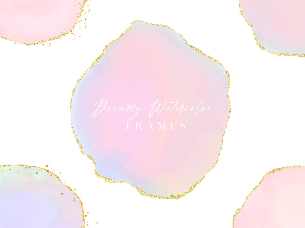 パステル水彩フレーム|パステルグラデーション背景|虹色水彩+グリッターフレーム素材
