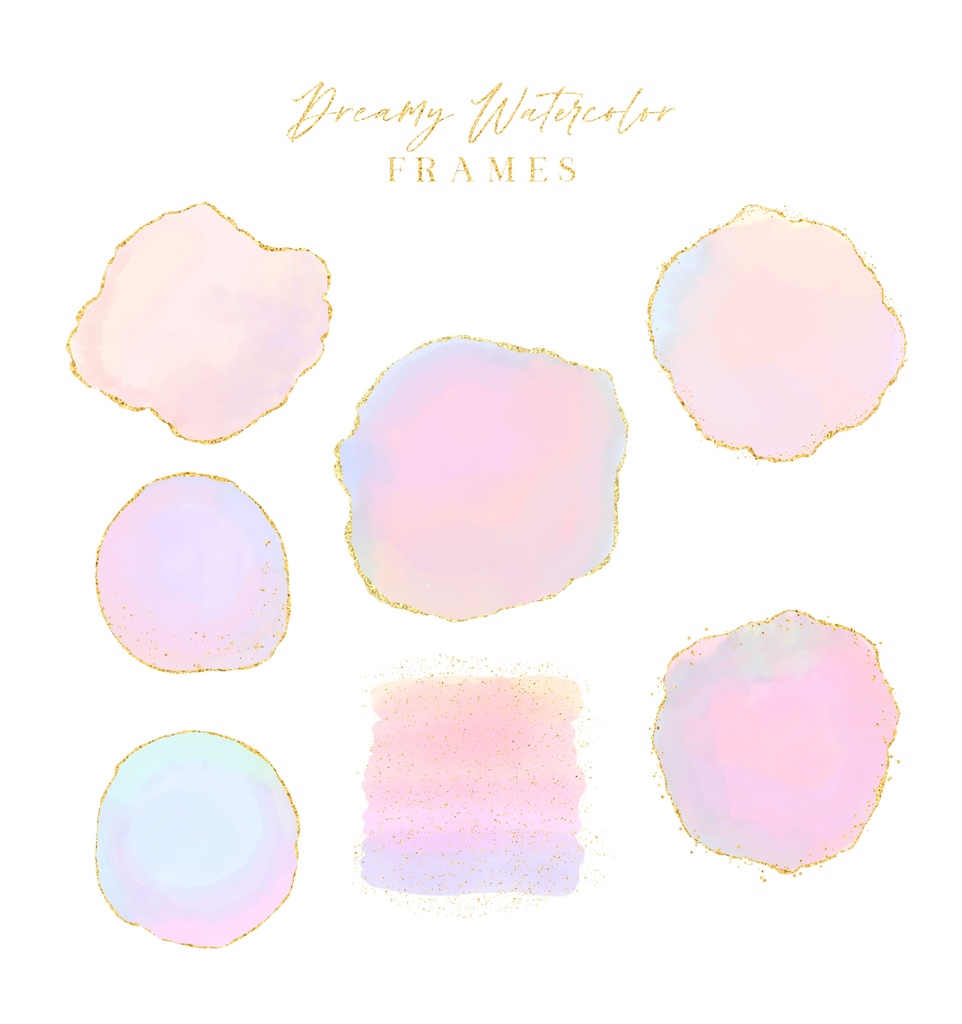 パステル水彩フレーム|パステルグラデーション背景|虹色水彩+グリッターフレーム素材