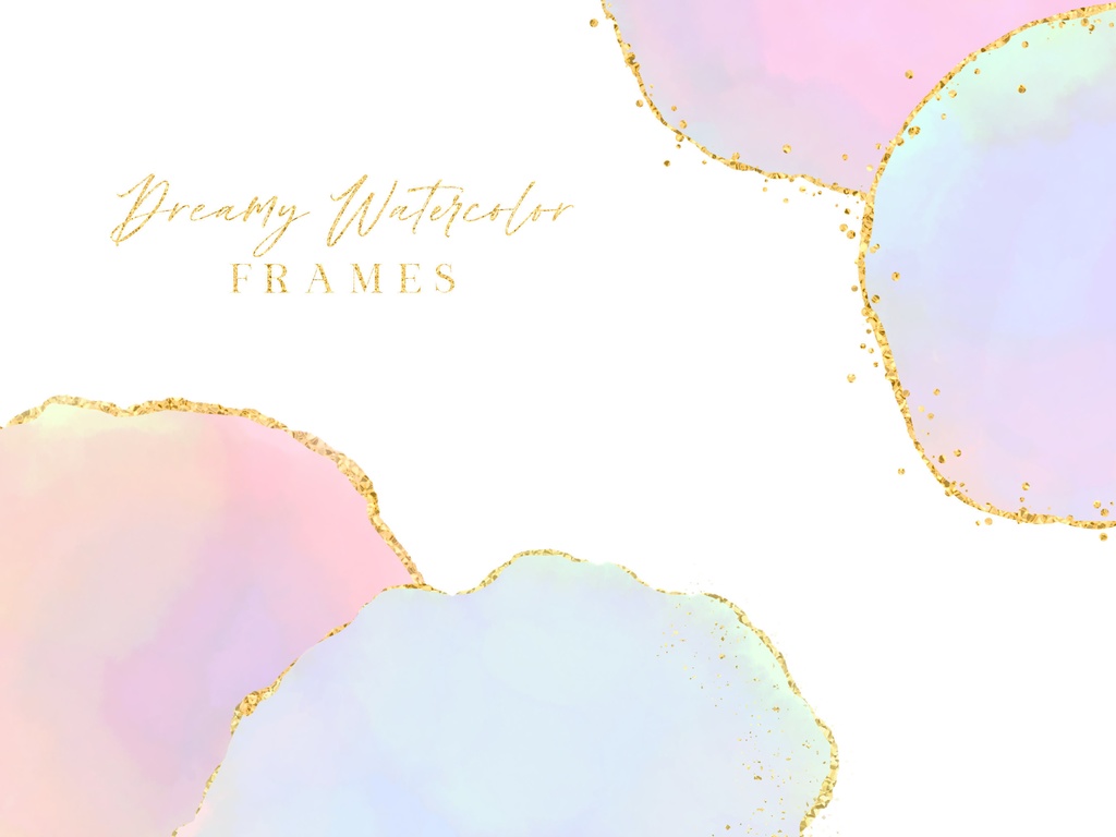 パステル水彩フレーム|パステルグラデーション背景|虹色水彩+グリッターフレーム素材