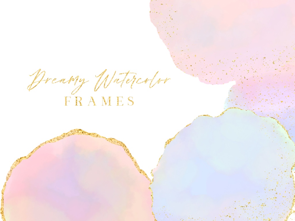 パステル水彩フレーム|パステルグラデーション背景|虹色水彩+グリッターフレーム素材