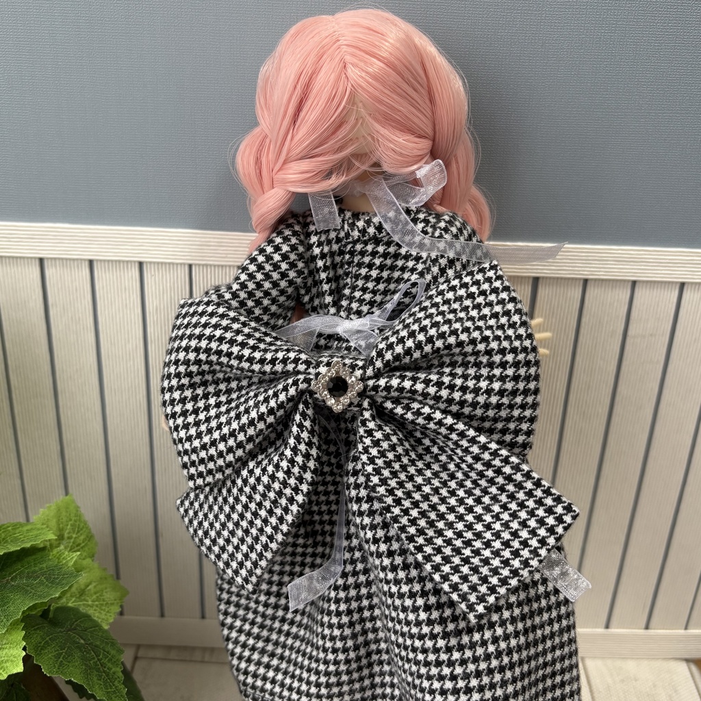 千鳥格子エプロンワンピース　22cmサイズ