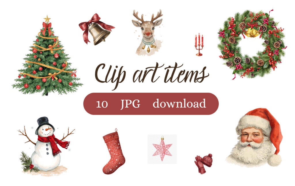 【背景透過PNG】アンティーク赤クリスマス素材10点セット