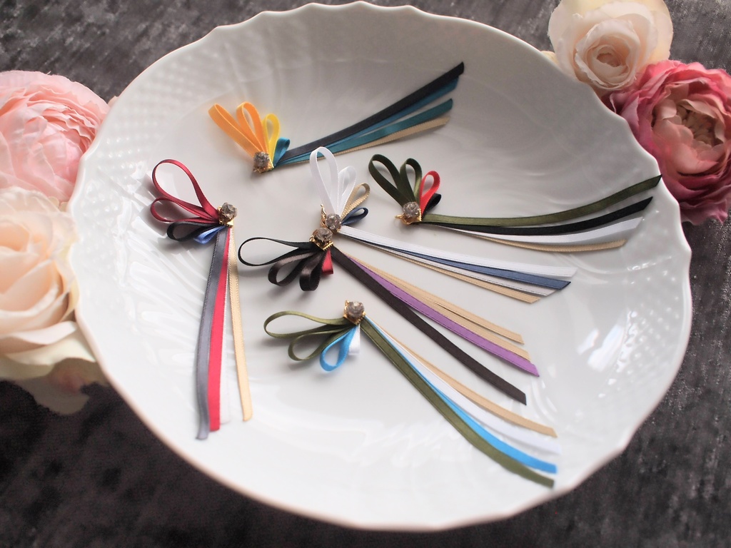 鶴丸国永 大倶利伽羅 松井江 豊前江 浦島虎徹 日向正宗 【刀蝶の絹飾り】マスクリボンorピアスorイヤリング