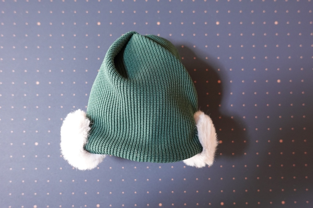 ファー付きニット帽（グリーン）