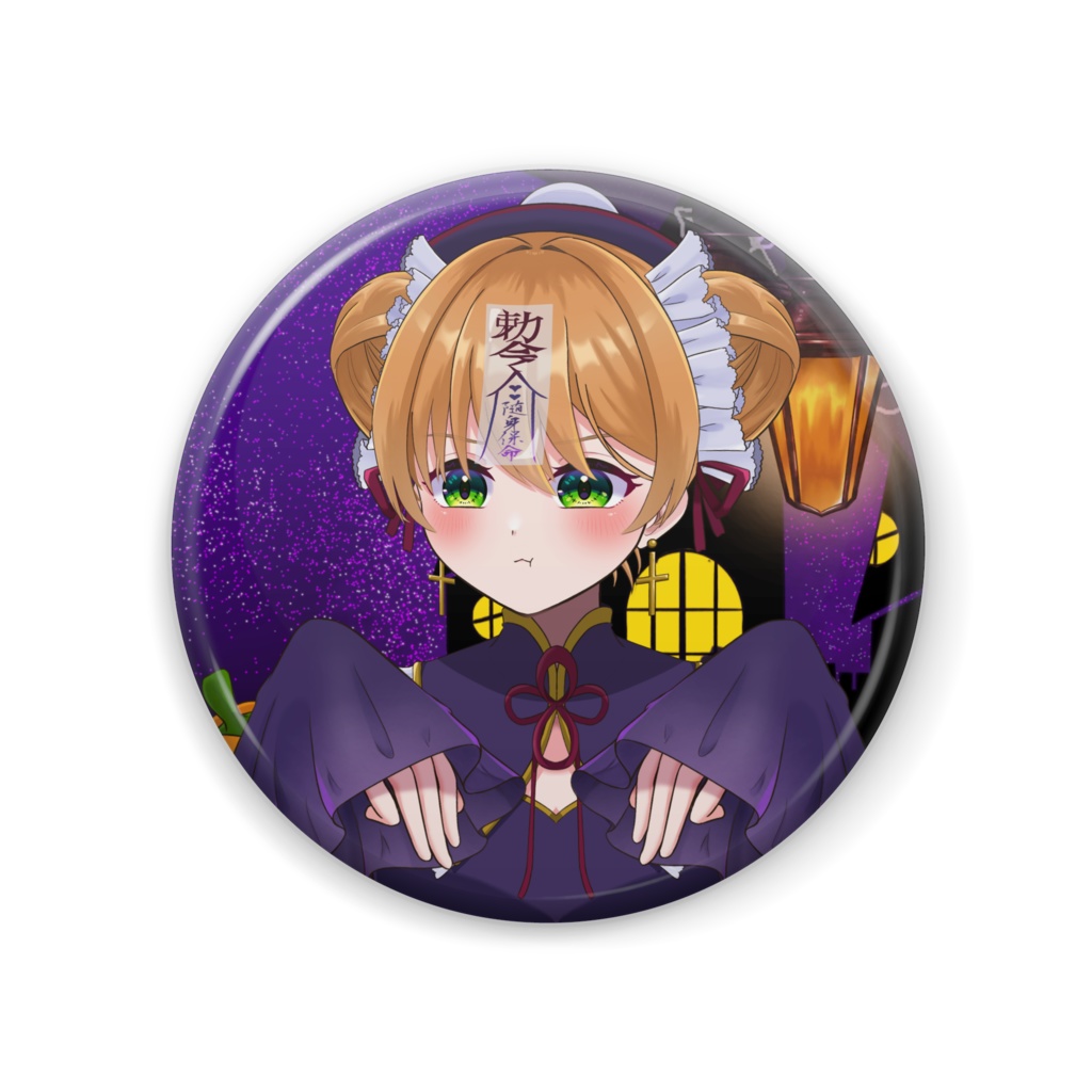 【ハロウィングッズ】キョンシーころろちゃん缶バッジ-おこver-