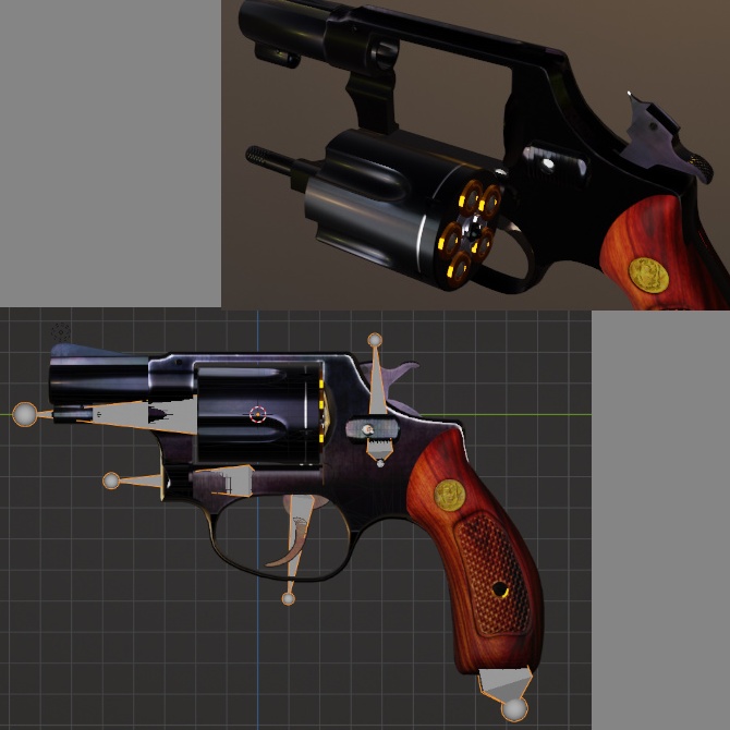 【ボーン付き3Dモデル】5Shot Revolver D36 model2inch【小道具/拳銃】