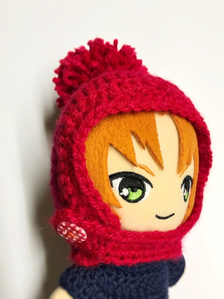 ポンポン付 とんがりニット帽　赤