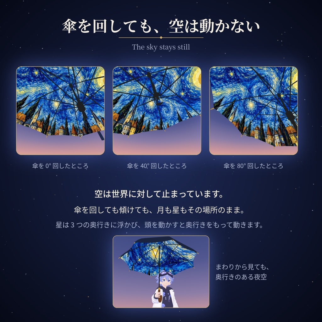 星月夜の傘 3D版 Starry Night Umbrella 3D【VRChat / Quest対応 / Modular Avatar】