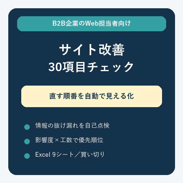 B2Bサイト改善チェックリスト30項目・優先順位自動計算【Excel】