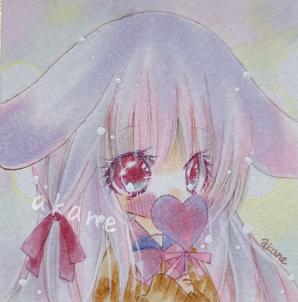 手描きイラスト 豆色紙 うさぎとハート