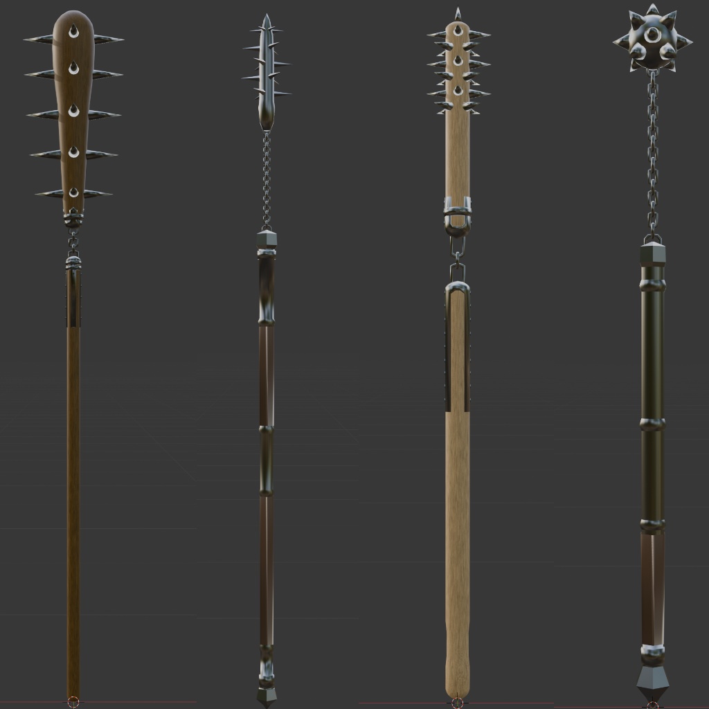 フレイル4種類セット(長柄木製と金属製各1種・短柄木製と金属製各1種)