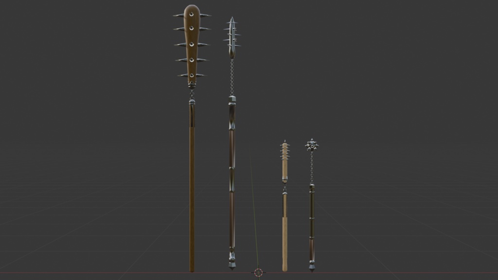 フレイル4種類セット(長柄木製と金属製各1種・短柄木製と金属製各1種)