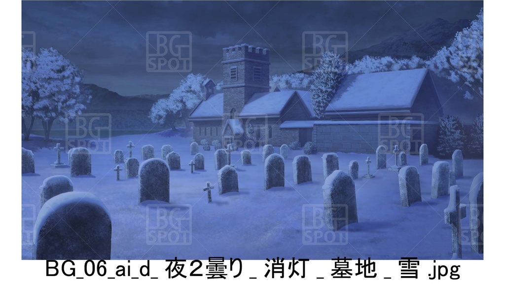 BG06_教会裏の~墓地_雪_曇りの夜
