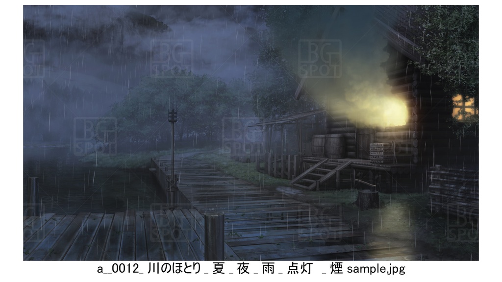 BG_ログハウス_ver1.5_川のほとり_夏_雨