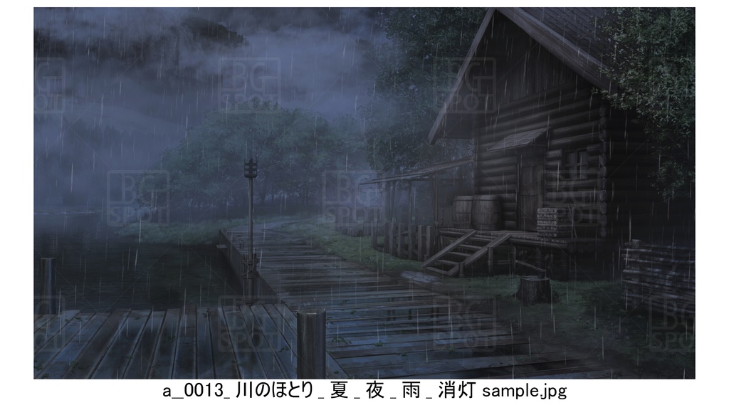 BG_ログハウス_ver1.5_川のほとり_夏_雨