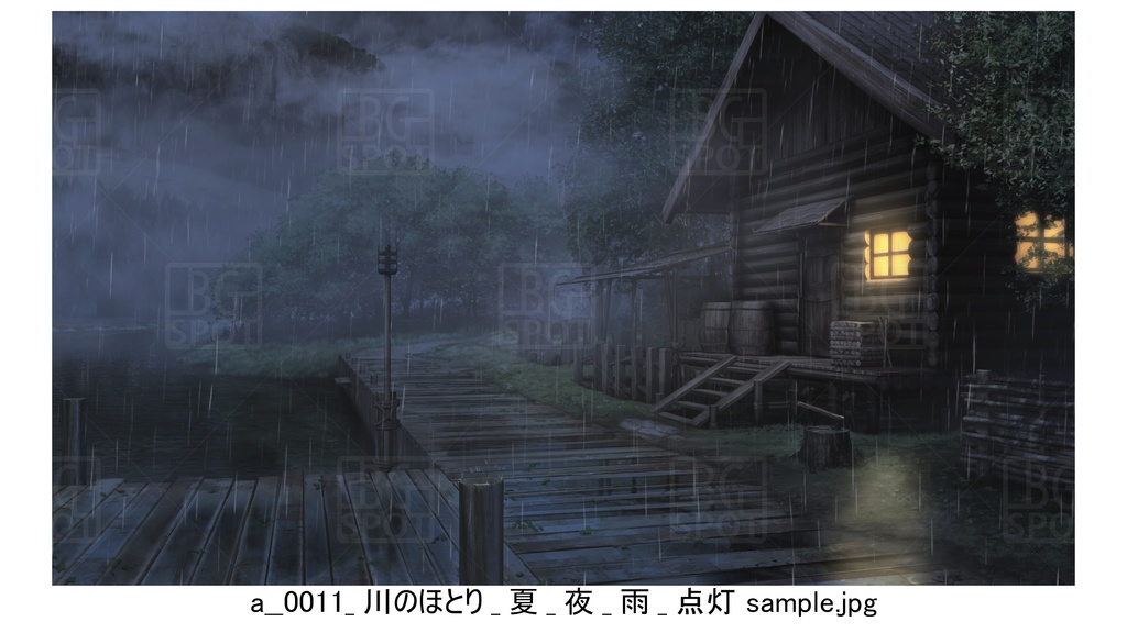 BG_ログハウス_ver1.5_川のほとり_夏_雨