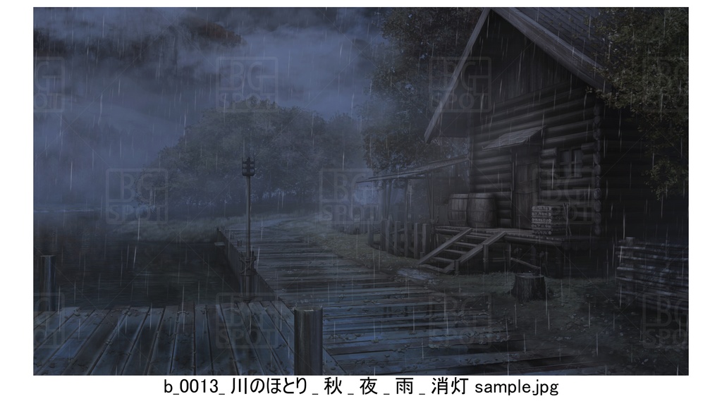 BG_ログハウス_ver1.5_川のほとり_秋_雨
