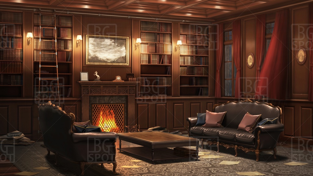 🗂️おまとめ版(フルセット)【BG_ 暖炉のある書斎ver1.0 】