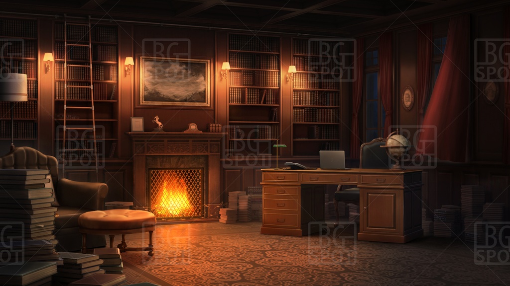 🗂️おまとめ版(フルセット)【BG_ 暖炉のある書斎ver1.0 】