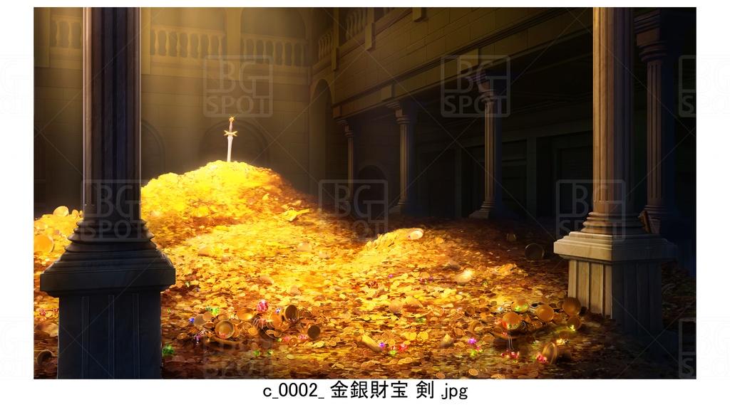 c_金銀財宝【BG_ローマの浴場と中庭とお宝 ver2.0】3枚入り