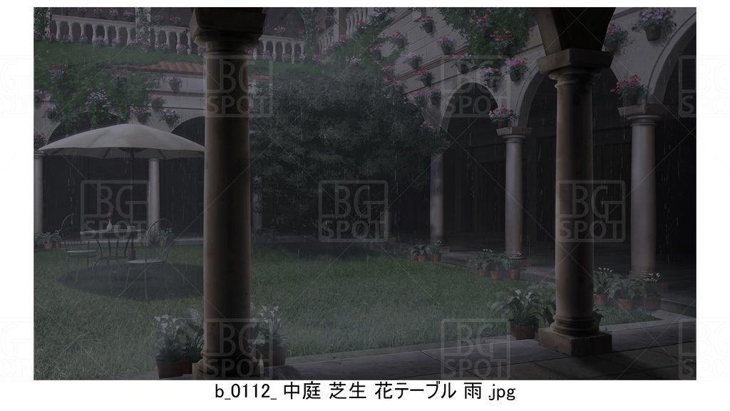 中庭 芝生 花テーブル【BG_ローマの浴場と中庭とお宝 ver2.0】