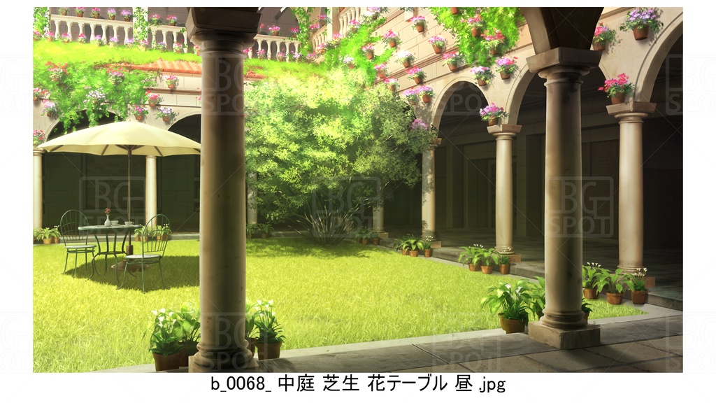 中庭 芝生 花テーブル【BG_ローマの浴場と中庭とお宝 ver2.0】