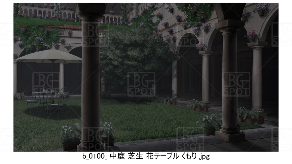 中庭 芝生 花テーブル【BG_ローマの浴場と中庭とお宝 ver2.0】