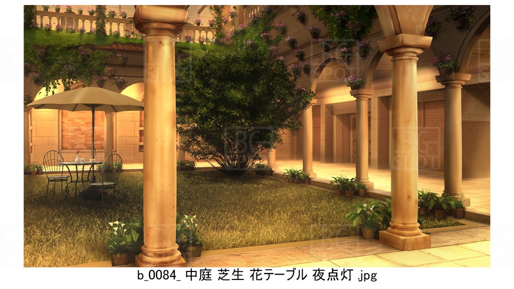 中庭 芝生 花テーブル【BG_ローマの浴場と中庭とお宝 ver2.0】