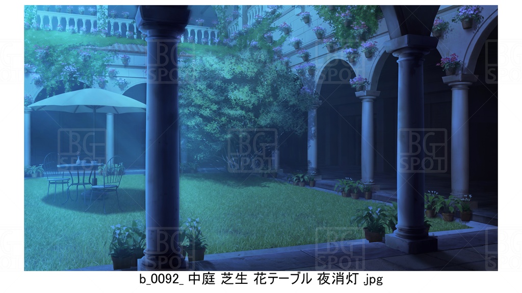 中庭 芝生 花テーブル【BG_ローマの浴場と中庭とお宝 ver2.0】