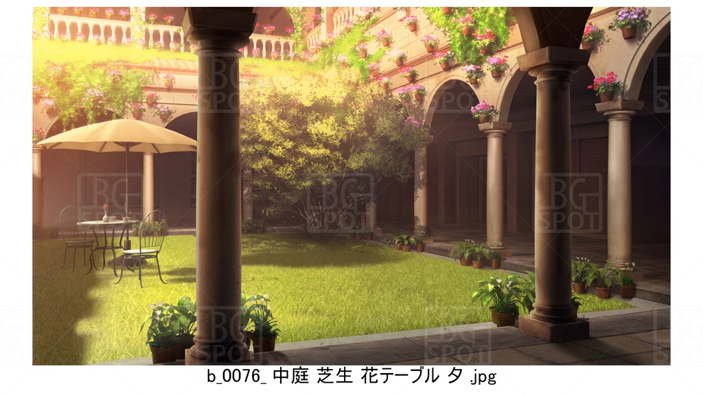 中庭 芝生 花テーブル【BG_ローマの浴場と中庭とお宝 ver2.0】