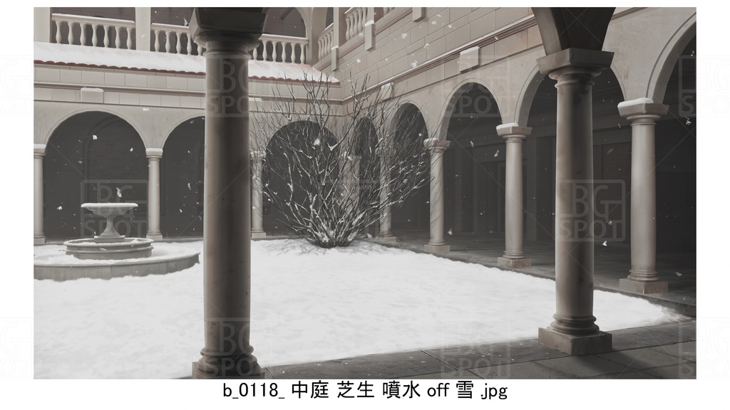 中庭 芝生 噴水【BG_ローマの浴場と中庭とお宝 ver2.0】