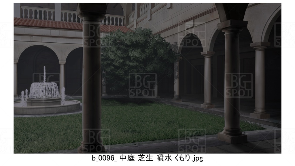 中庭 芝生 噴水【BG_ローマの浴場と中庭とお宝 ver2.0】