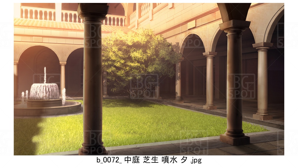 中庭 芝生 噴水【BG_ローマの浴場と中庭とお宝 ver2.0】