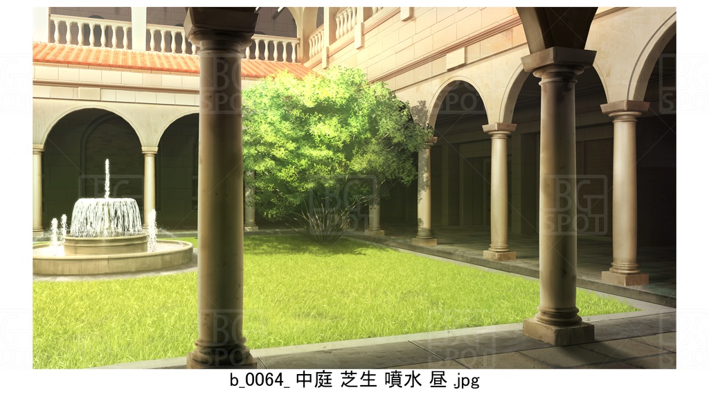 中庭 芝生 噴水【BG_ローマの浴場と中庭とお宝 ver2.0】