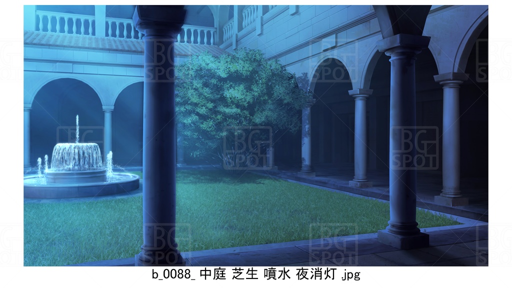 中庭 芝生 噴水【BG_ローマの浴場と中庭とお宝 ver2.0】