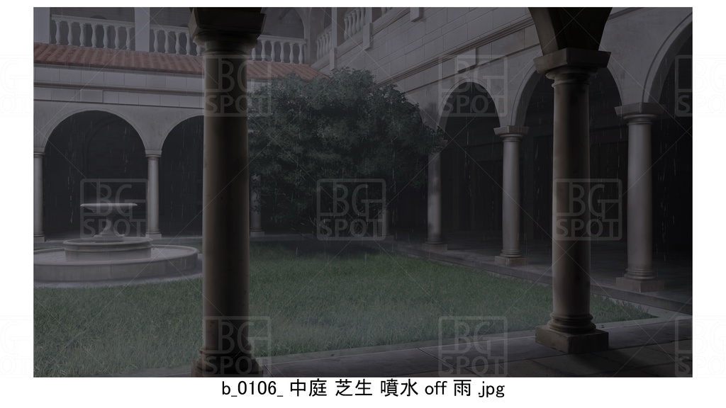 中庭 芝生 噴水【BG_ローマの浴場と中庭とお宝 ver2.0】