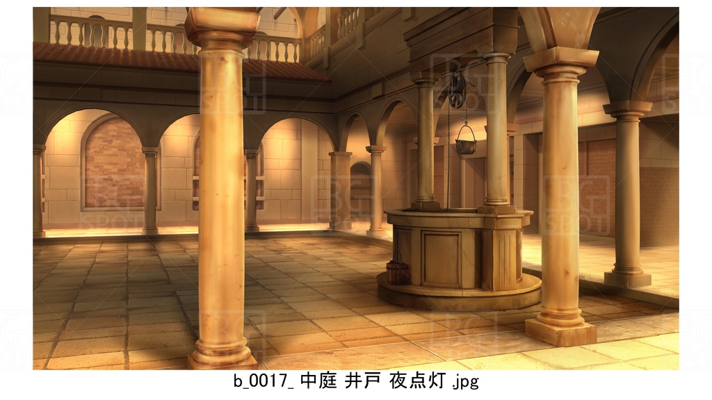 中庭 石畳 井戸【BG_ローマの浴場と中庭とお宝 ver2.0】