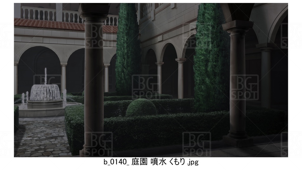中庭_庭園 噴水【BG_ローマの浴場と中庭とお宝 ver2.0】