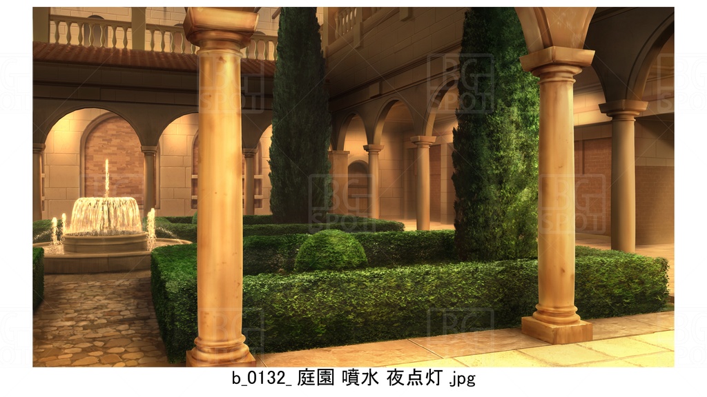 中庭_庭園 噴水【BG_ローマの浴場と中庭とお宝 ver2.0】