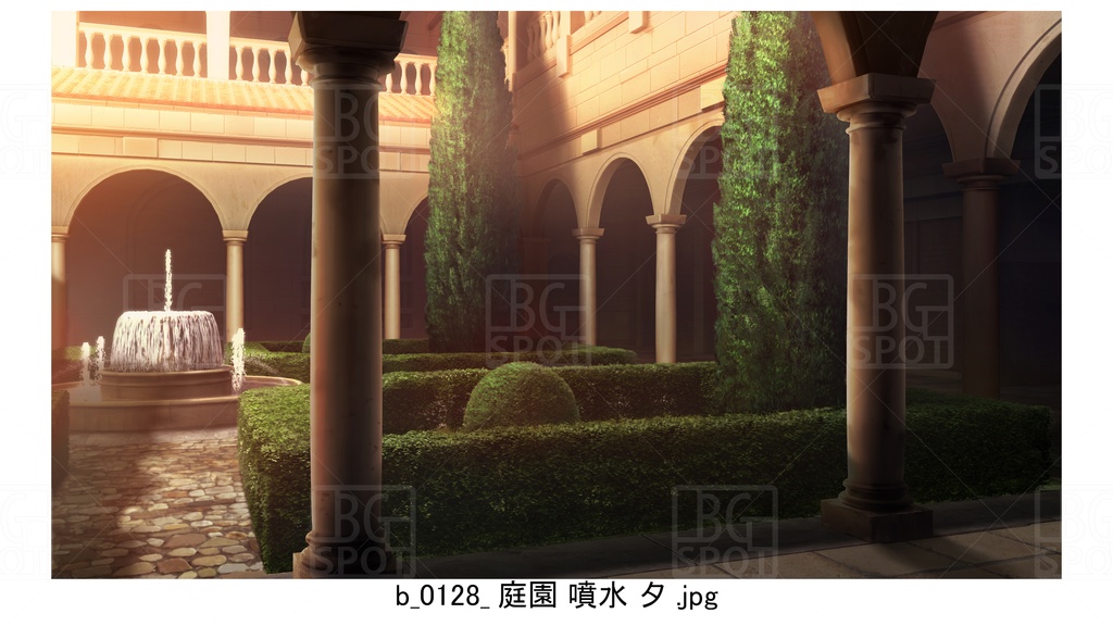 中庭_庭園 噴水【BG_ローマの浴場と中庭とお宝 ver2.0】