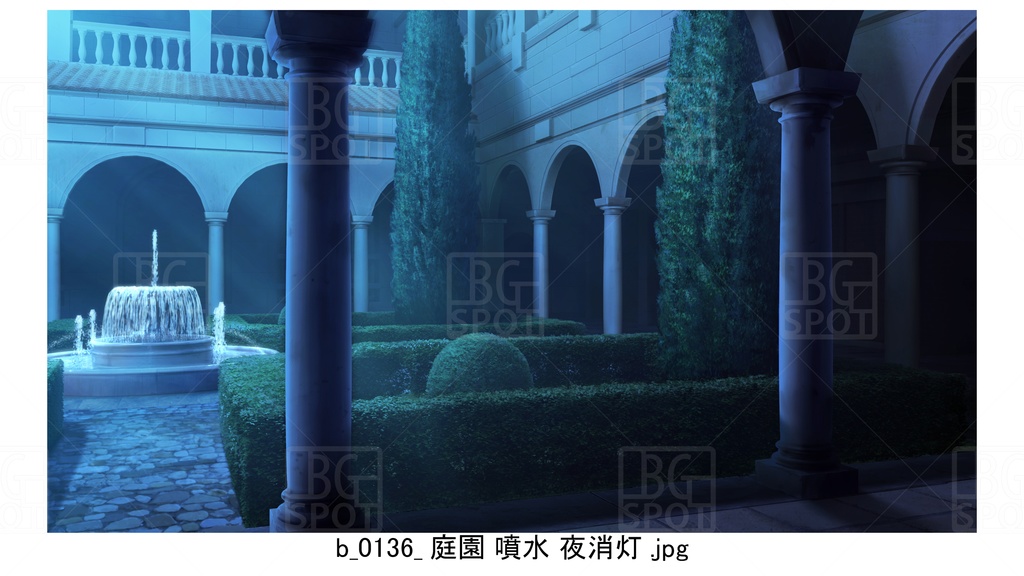 中庭_庭園 噴水【BG_ローマの浴場と中庭とお宝 ver2.0】